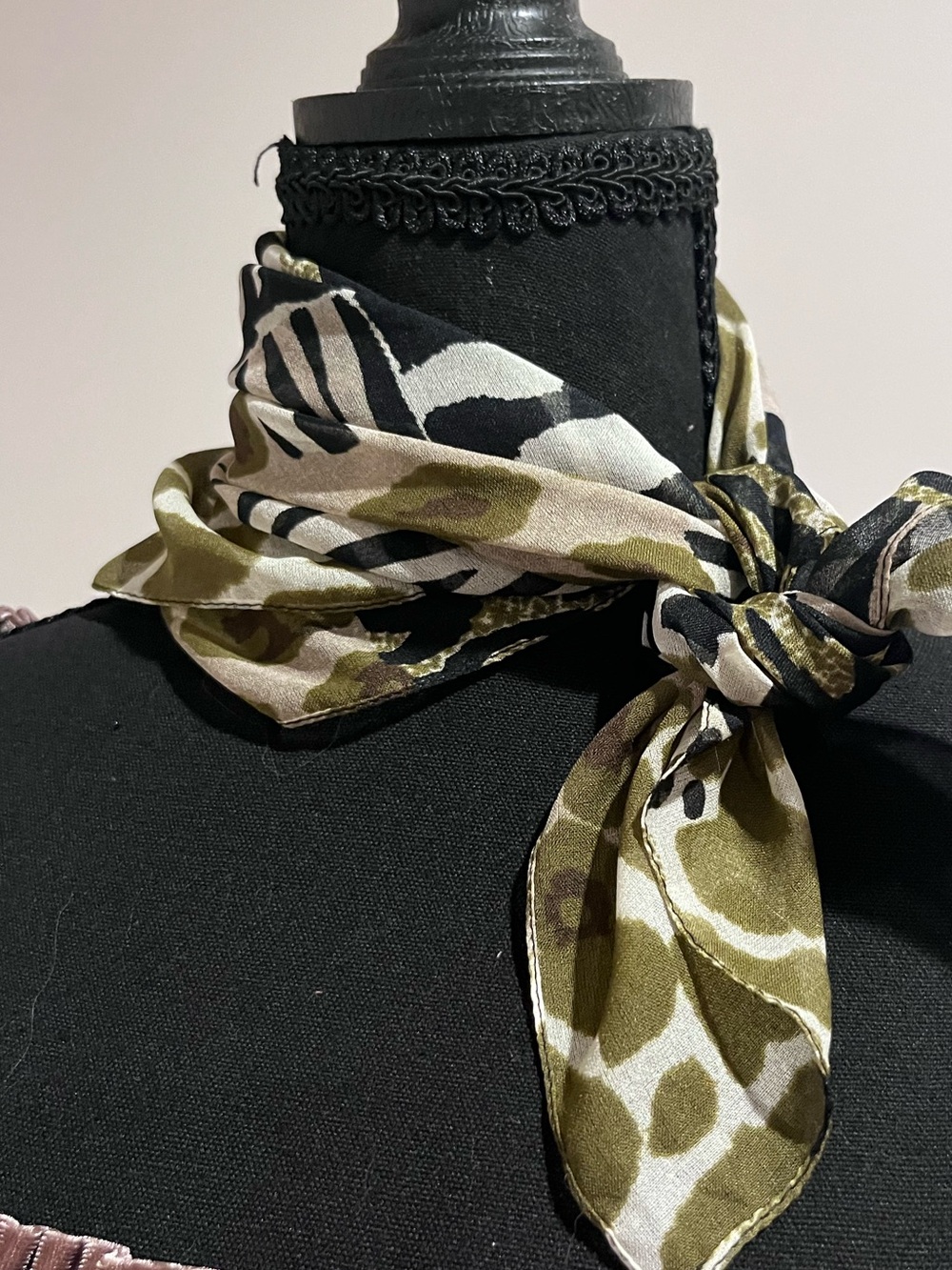 Olive Green Animal Print Neck Scarf